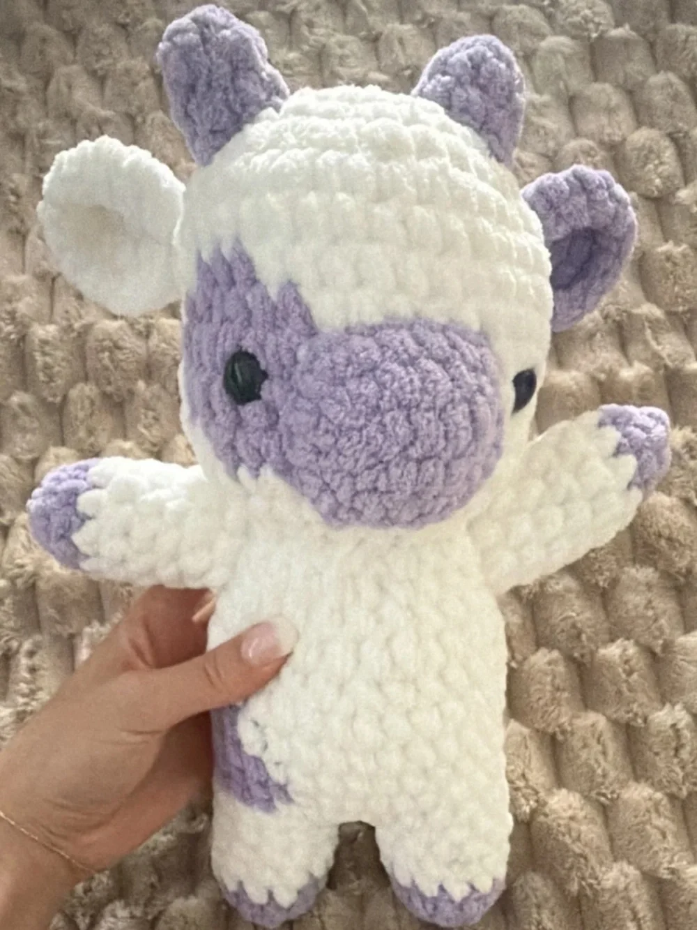 Handmade Crochet White and Purple Cow